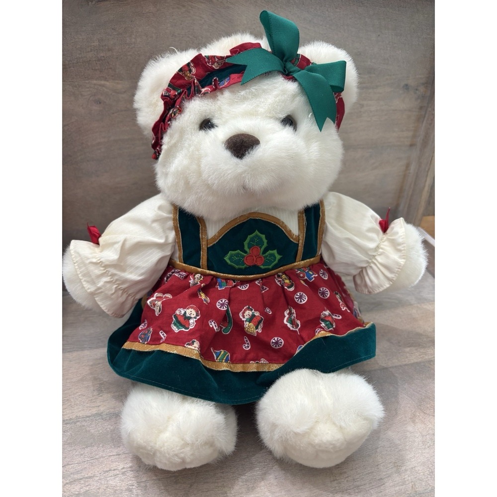 Vtg 1995 Kmart Santa's Magical Toyshop White Girl Teddy Bear Christmas Plush 16"